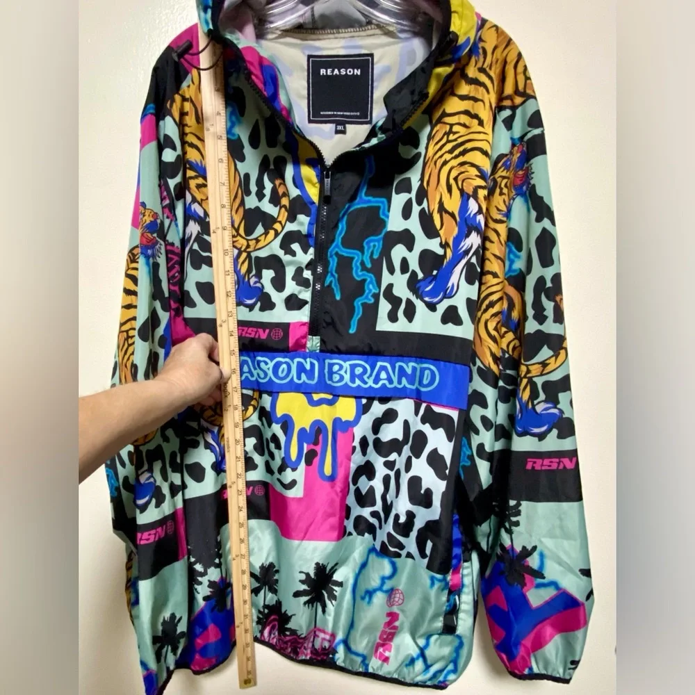 Reason Brand AOP AllOver Print Half-Zip Pullover Hooded Jacket Smiley Tiger RSN - Picture 11 of 14